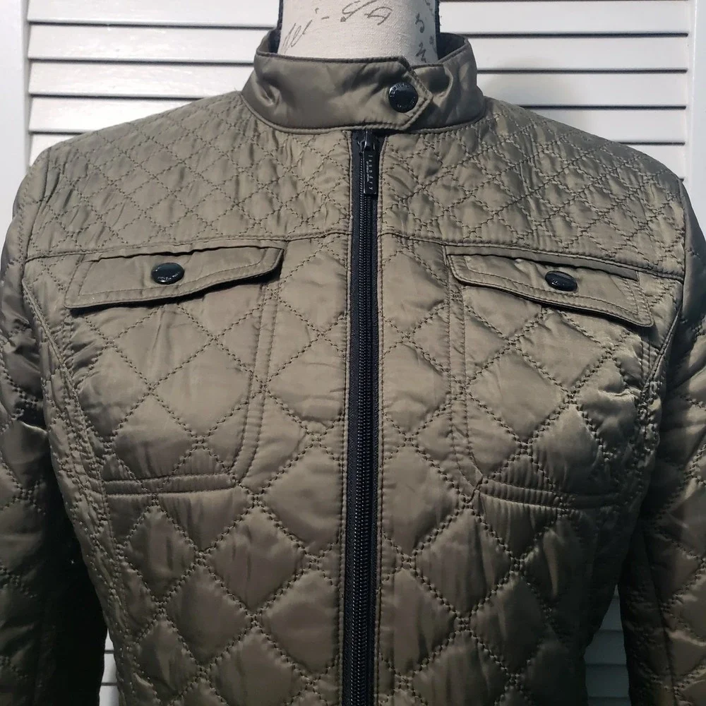 Laundry Shelli Segal Quilted Jacket Women's Small Olive Green Fill Zip Lined EUC - Picture 2 of 12